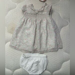 Edgehill Collection Pink & Green Floral Dress with White Diaper Cover